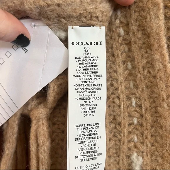 NWT Coach Merino Wool Alpaca Cashmere Chunky Oversized Camel Muffler C5129 - Picture 6 of 9
